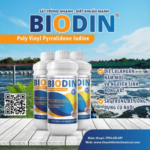 BIODIN® (IODIN) - Diệt virus, vi khuẩn, nấm mốc, nguyên sinh động vật gây bệnh, khử trùng bể ương, dụng cụ nuôi